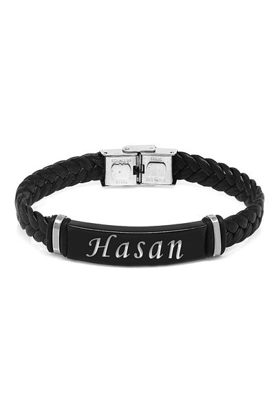 Tesbihane Fish Back Design Steel-Leather Combination Men's Bracelet (Model-1)