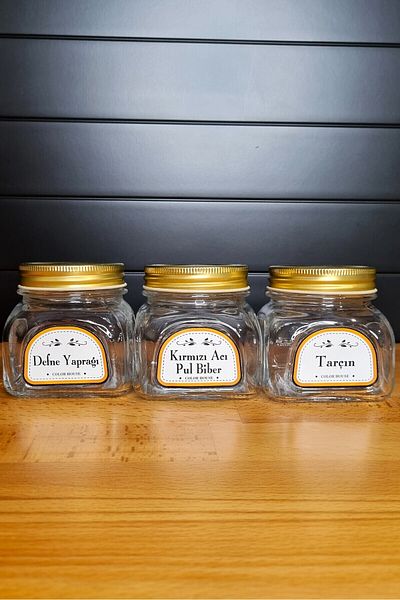 color house Spice Jar Glass with Gold Lid 300 Cc 16 Pieces Pasabahce Home Made Luxury (EXCLUDING STANDS)