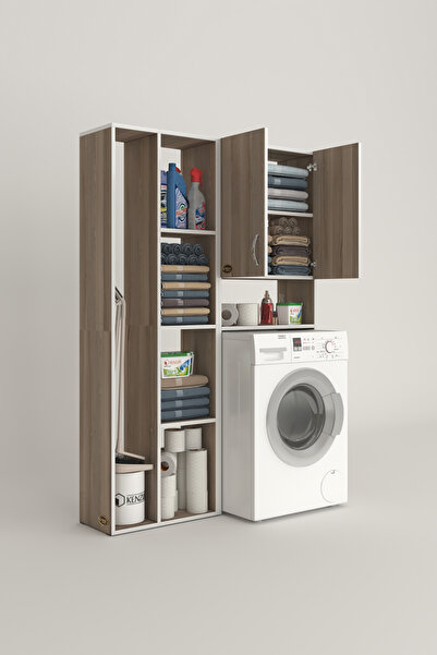 Kenzlife Çamaşır Makinesi Dolabı Veronikasüpürge Crd 180*126*20 Banyo Arkalıksız Raflı