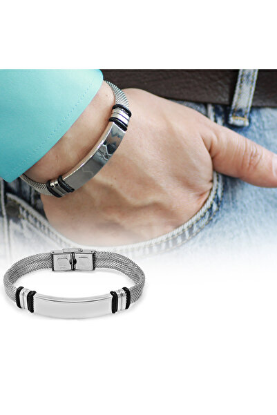 Tesbihane Silver Renk Çelik Erkek Hasır Bileklik
