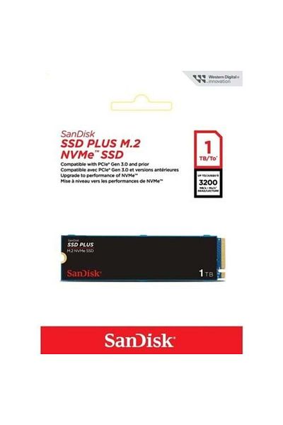 SanDisk PCIe Gen3 NVMe SSD Plus 1TB - M.2 2280, 3200 MB/s