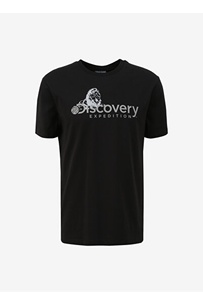 Discovery Expedition Siyah Erkek Bisiklet Yaka Basic Fit Baskılı T-Shirt D4SM-TST3311