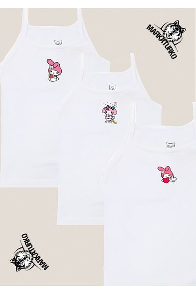 MarkaTurko Melodi Special Design Printed Passion Girl's 3-Piece Undershirt with Rope Strap
