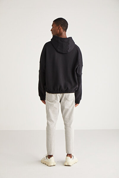 GRIMELANGE Ανδρικό μπλουζάκι Joshua με κουκούλα, Oversize, μαύρο με γιακά