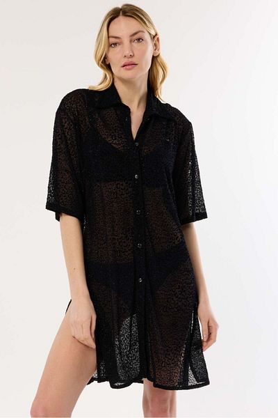 AYYILDIZ 4805 Black Patterned Glitter Beach Dress