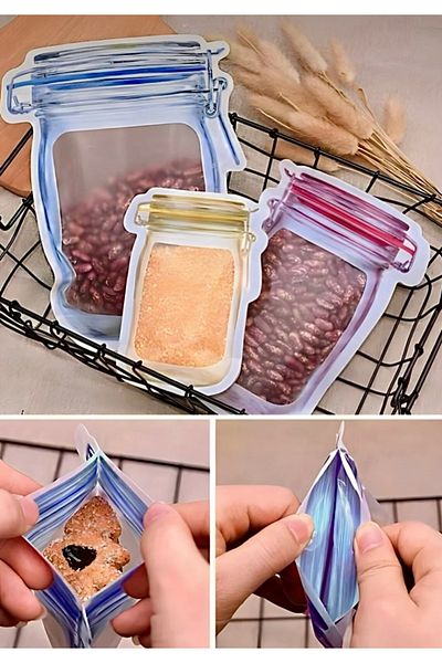 Eli-Ka Home Jar Appearance Refrigerator Storage Bag Set with Lockable Snap Fasteners 3 Pieces