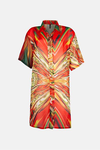 AYYILDIZ 4805 Orange Patterned Beach Dress
