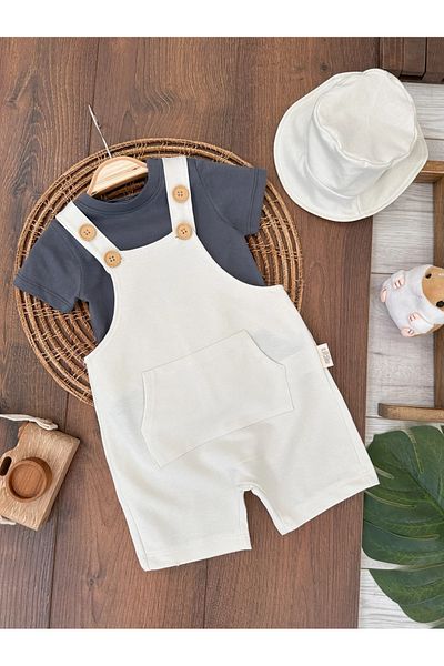 Babexi Salopet Safari Hat and Badi Comfortable Size Summer 3-Piece Baby Boy Set/Overalls