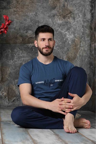 Eyfuze Ανδρικό Σετ Πιτζάμες με κοντό μανίκι με εμπριμέ τσέπη