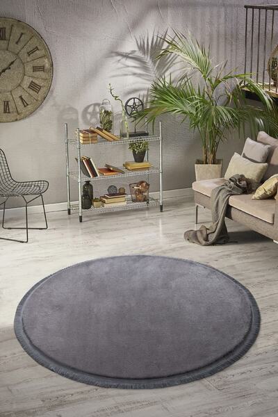 Valery Home Plush Anthracite Vl Round Plain Fringed Runner Carpet - Comfort