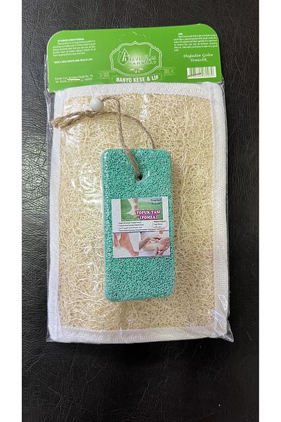 Hacıoğlu baharat Hatay Local Bath Long Washcloth Pumice Stone Bath Set 2 Pieces