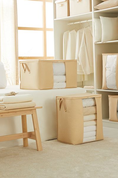 Ocean Home Textile Αποθήκευση πουλόβερ με 2 παράθυρα σε μπεζ ψαροκόκκαλο