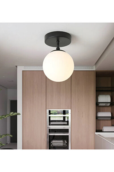 burenze Modern Tekli Beyaz Glop Camlı Tavan Salon Oturma Odası Mutfak Hol Ant...