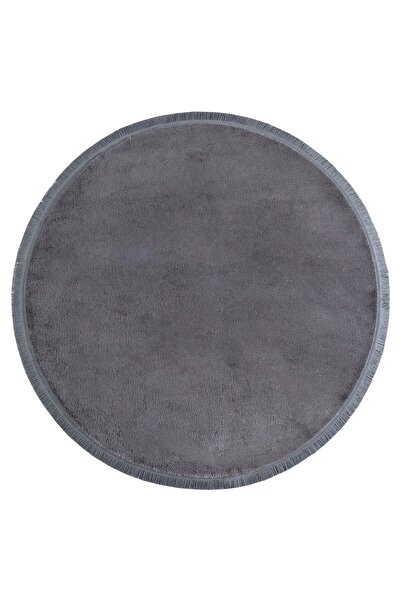 Valery Home Plush Anthracite Vl Round Plain Fringed Runner Carpet - Comfort
