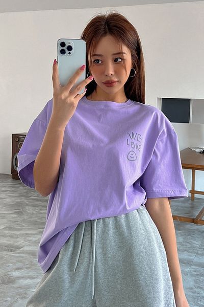 MODAGEN Unisex Lilac Crew Neck Whatever Printed Oversize T-Shirt