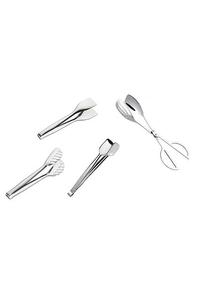 Nehir Steel Tongs 4-Piece Serving Serving Tongs Set -(Scissors Tongs, Grill Tongs, Cake Tongs, Pasta Tongs)