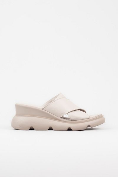 Adım Adım Women's Genuine Leather Wedge Heeled Gray Slippers