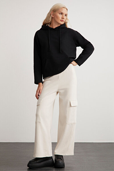 GRIMELANGE Dámská základní černá mikina Gayle s kapucí uvolněného střihu s fleecem uvnitř