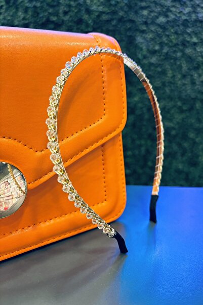 Barly Altın Renk Beyaz Taş Detaylı Günlük Kullanım Kombin Tamamlayıcı Metal Taç