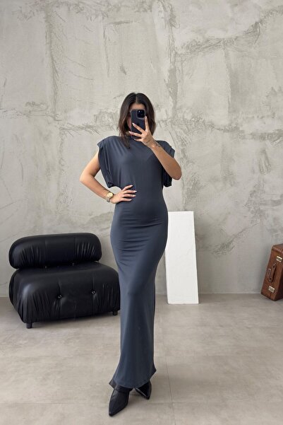 FMN Collection Женска рокля с права кройка, без ръкави, с подплатена талия, прилепваща по тялото, с дълъг разрез, подобна на Pinterest.