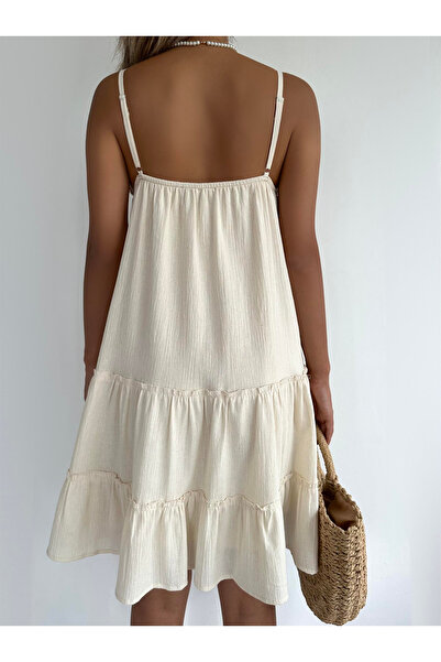 AÈC PRIVÈ WOMEN'S NEW SEASON TREND PREMIUM QUALITY SUMMER ECRU SPUN LINEN DRESS 7777