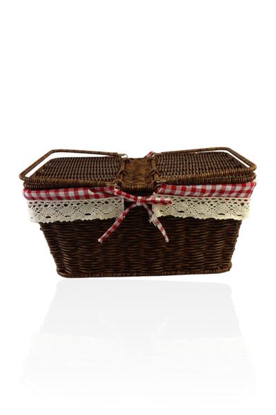 ALBETTO سلة نزهة منسوجة من البلاستيك كبيرة الحجم مستطيلة الشكل باللون البني