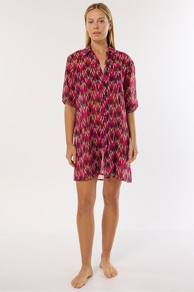 AYYILDIZ 4805 Fuchsia Patterned Beach Dress