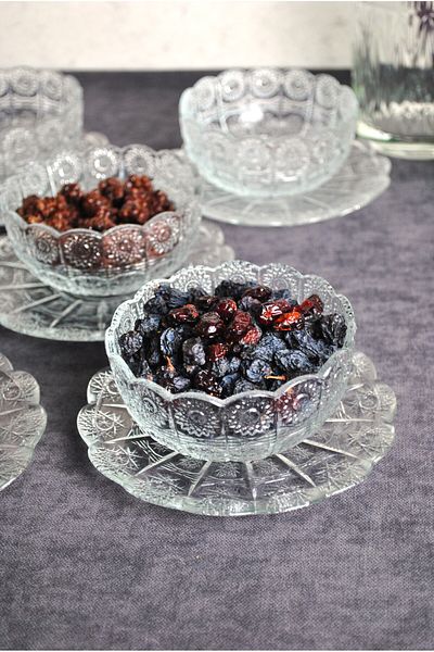 Purelegant 6-Person Crystal Glass Cookie Dessert Plate Breakfast Candy Holder Sauce Bowl Jam Set (12 Pieces)