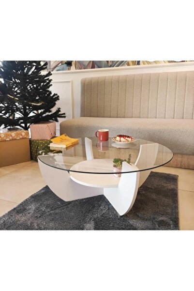TALAŞTOZUM Star Beyaz Orta Cam Sehpa Iki Katlı 78 Cm