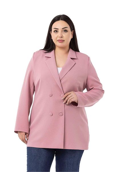 DISENTIS MODEST Plus Size Covered Buttoned Double Breasted Dried Rose Unlined Jacket