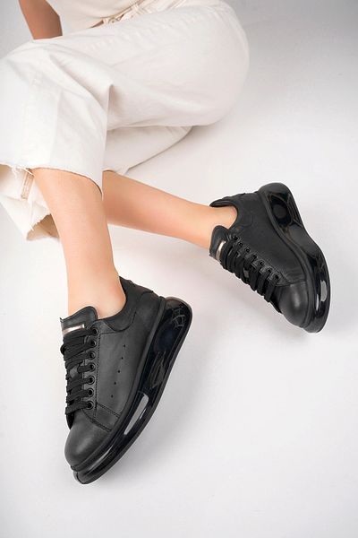 Deripabuc Genuine Leather Women's Black Leather Sneakers TRC-0694