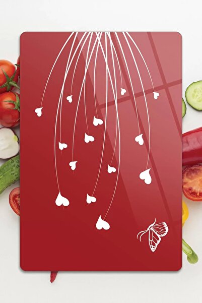 Decovetro Red and White Heart Patterned Glass Cutting Board
