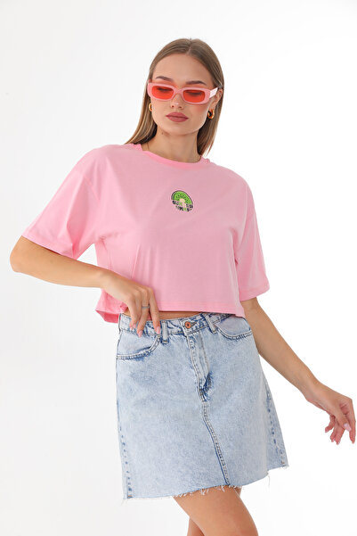 Batı Styling Γυναικείο Crop T-shirt με Κοντό Γιακά