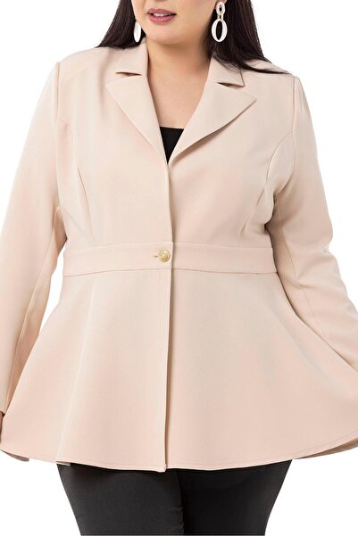 DISENTIS MODEST Μεγάλο μέγεθος με λουράκι μέσης με μονό κουμπί, Λεπτομερές κρεμ μπουφάν χωρίς επένδυση