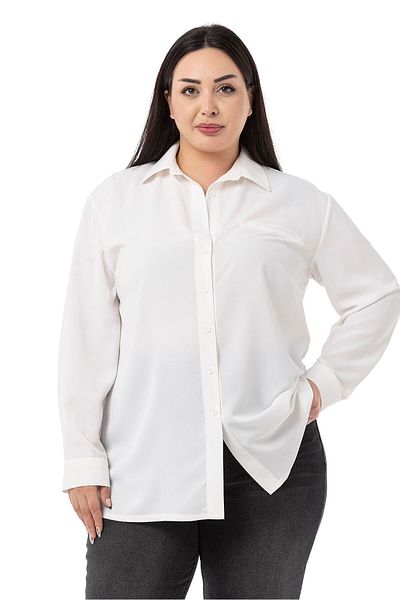 DISENTIS MODEST Large Size Ornamental Fleto White Shirt with Pockets and Cuffs