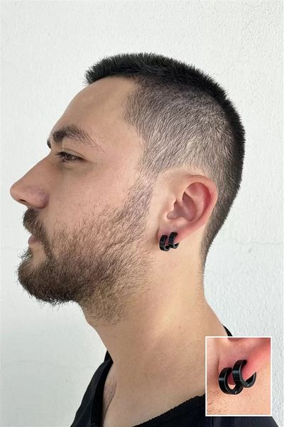 FUDER Black Color Compression Unisex Hoop Earrings (Pair)