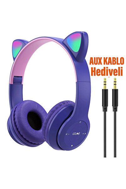 EXENAR Kedi Kulaklık Bluetooh Kablosuz Çocuklar İçin Hediyelik AUX Kablo Hedi...