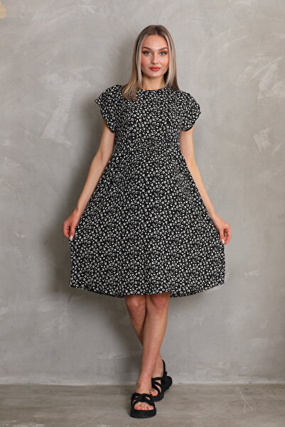 Miss Dünya Lissa Emzirme Detaylı Baskılı Midi Hamile ve Lohusa Elbisesi