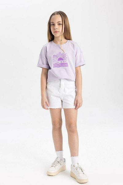 DeFacto Girls' Relax Fit Crew Neck Printed Short Sleeve T-Shirt B5167A824Hs