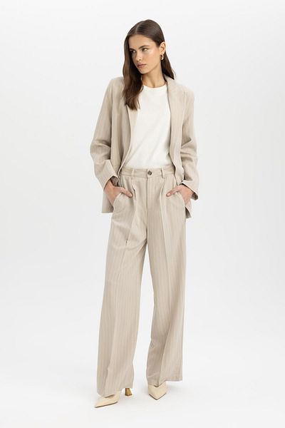 DeFacto Weite Beintasche, hohe Taille, weites Bein, lange Länge, Hose aus Leinenmischung C6245AX24SM
