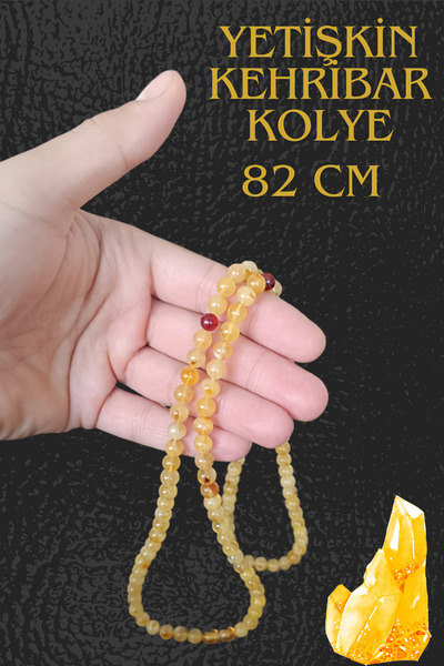 MGA DOĞAL TAŞ Yuvarlak 6 mm 82 cm Büyük Boy Kehribar Kolye Yetişkin