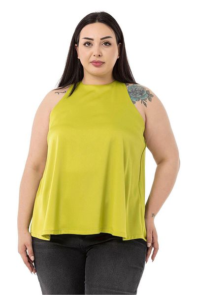 DISENTIS MODEST Plus Size Halter Neck Satin Textured Lined Pistachio Green Blouse