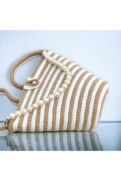 Katusa Geantă de umăr de damă cu design cafea-crem perlat