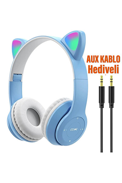 EXENAR Kedi Kulaklık Bluetooh Kablosuz Çocuklar İçin Hediyelik AUX Kablo Hedi...