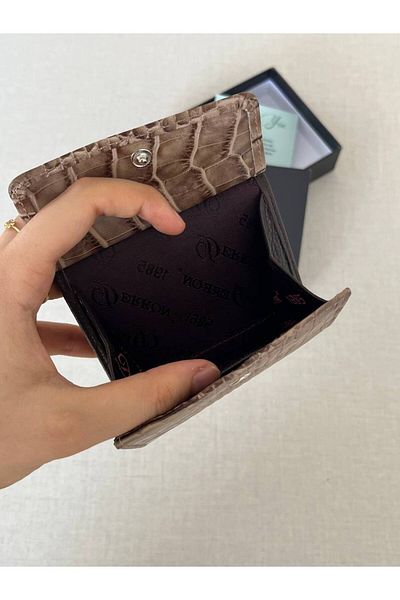 DERKON Juno Genuine Leather Mini Crocodile Patterned Mink Wallet