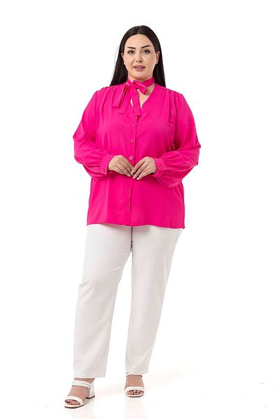 DISENTIS MODEST Cămașă Fuchsia de mărimi Plus cu Detaliu Halter și Manșete