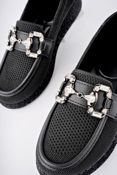 Freemax Pantofi Oxford țesuți cu cataramă cu bijuterii, cu design anatomic, Abb.810 Negru