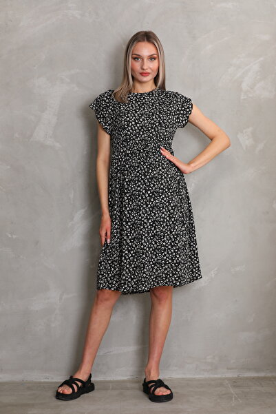 Miss Dünya Lissa Emzirme Detaylı Baskılı Midi Hamile ve Lohusa Elbisesi