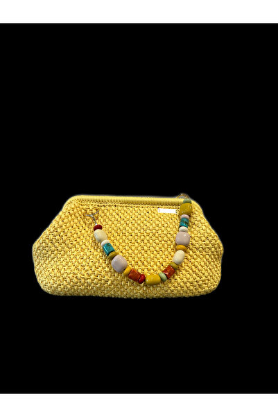 mirelabutique Sarı Gizli Burs Boncuk Saplı El Çantası