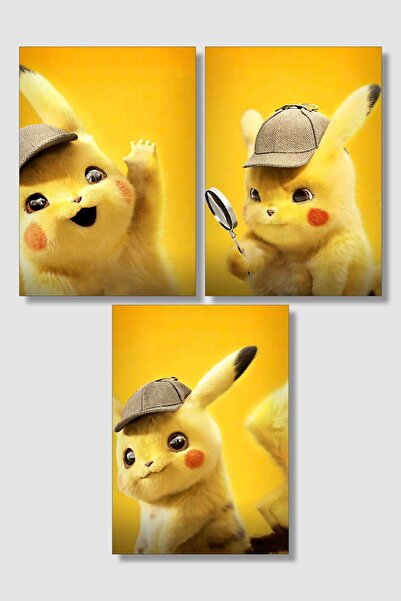 postick Pokemon Dedektif Pikachu 3'lü Film Posteri Seti Yüksek Kaliteli Kalın Parlak Kuşe Kağıdı